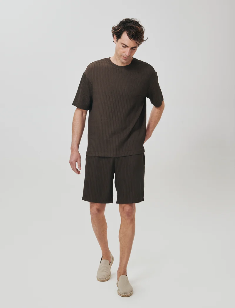 T-shirt jacquard relaxed fit plissettata - Moro