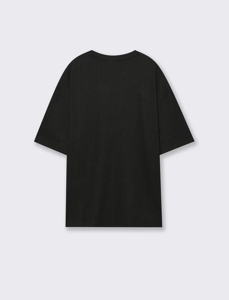 T-shirt jacquard relaxed fit plissettata - Nero