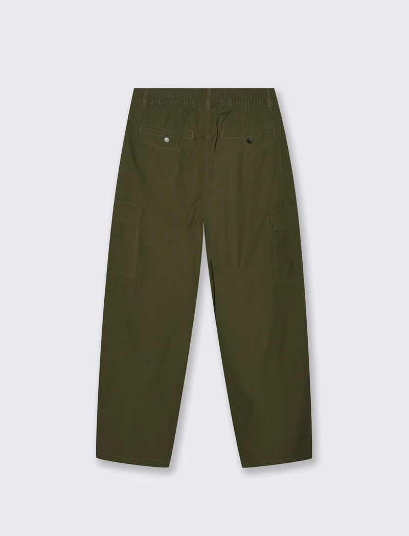 Pantaloni Baggy Cargo in Rip Stop Cotone - Verde militare
