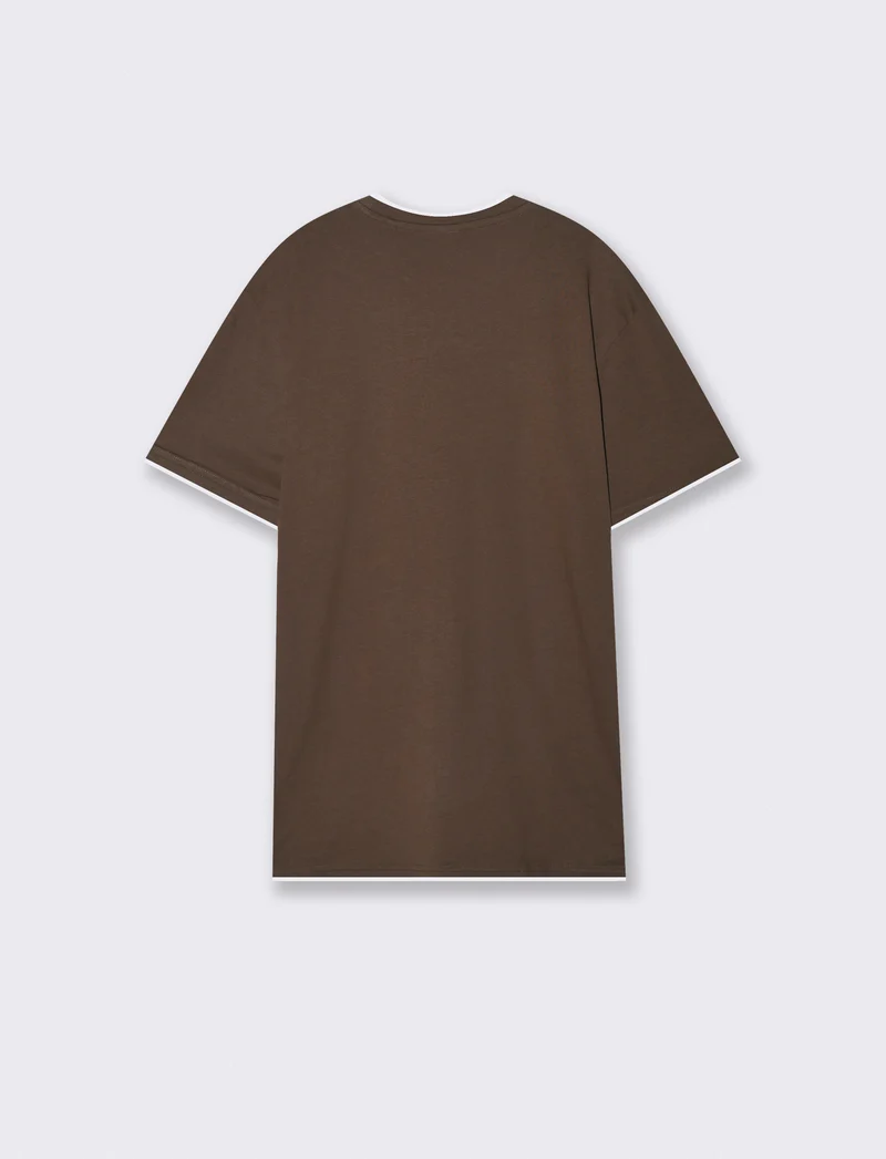 T-shirt cotone con orli a contrasto - Moro