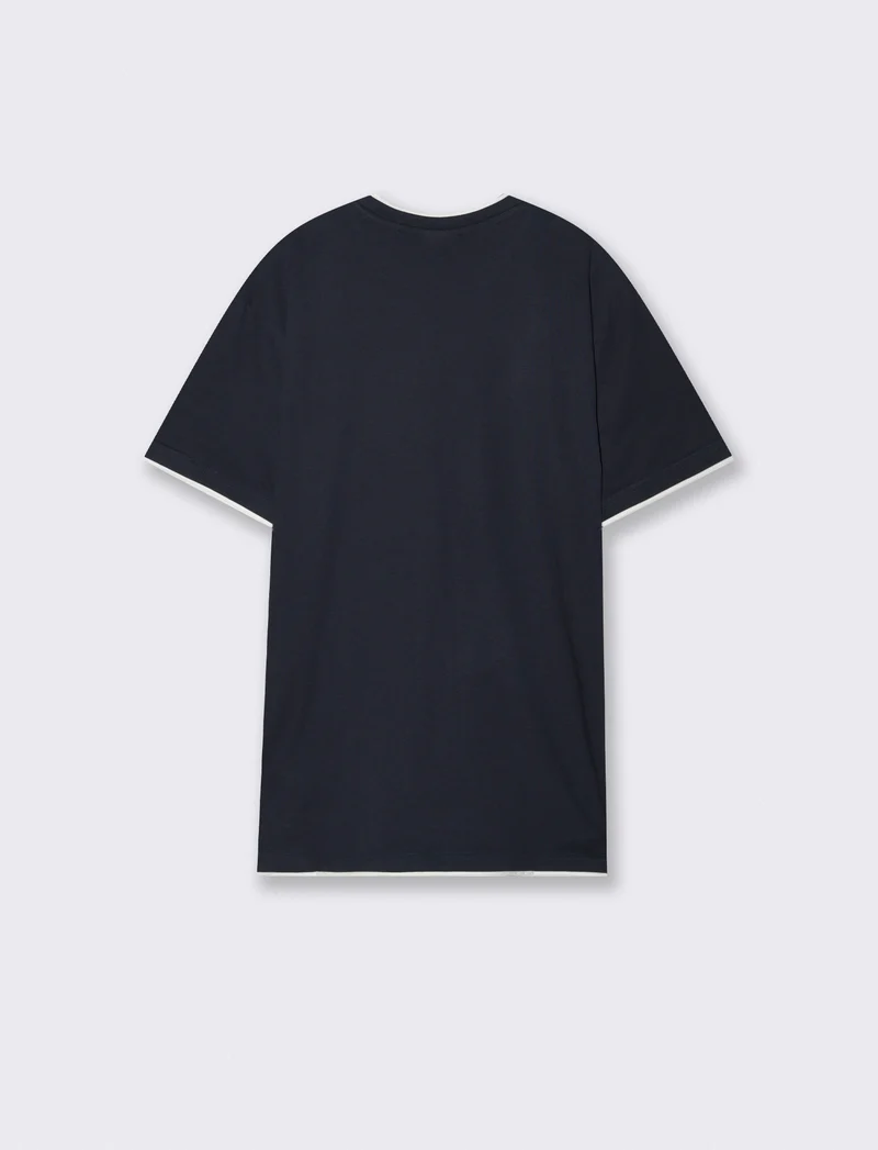 T-shirt cotone con orli a contrasto - Blu