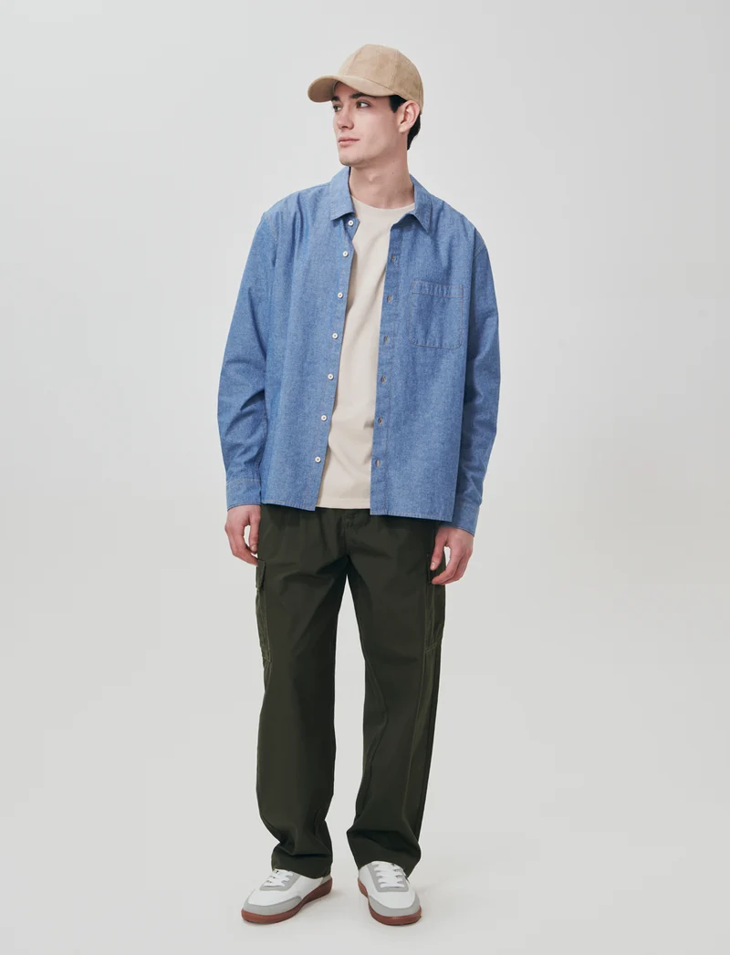 Camicia cropped in puro cotone melange - Azzurro