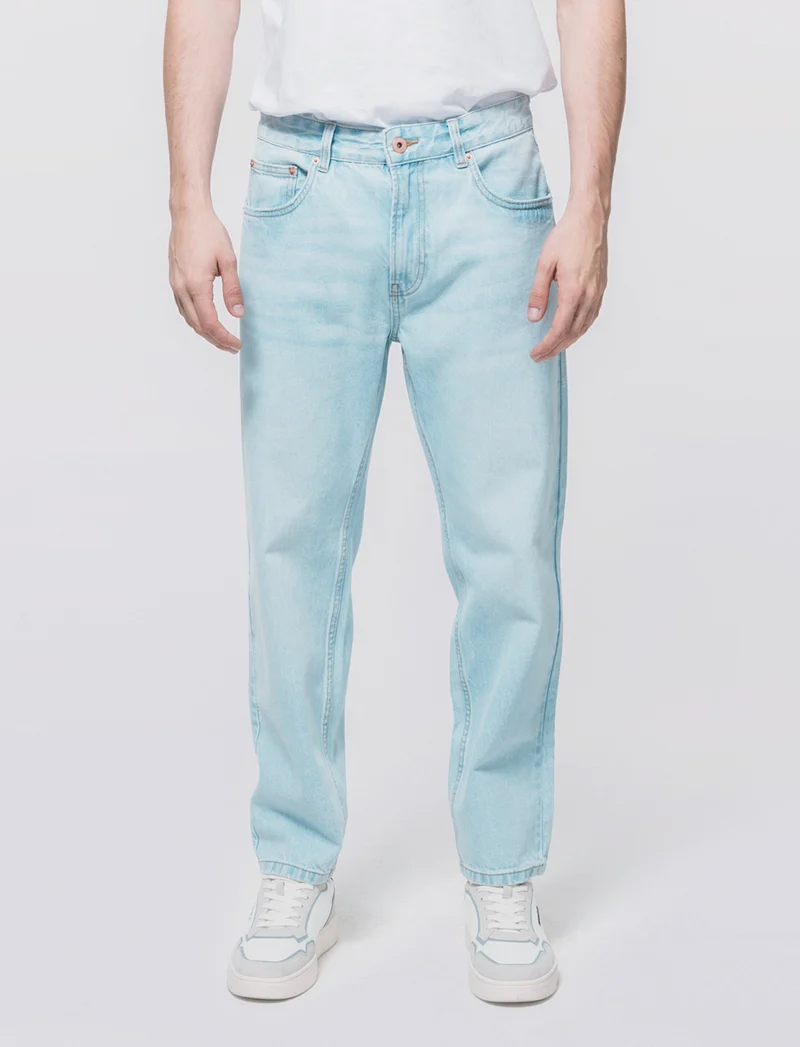 Jeans Blu Chiaro Straight Fit Effetto Slavato - Denim