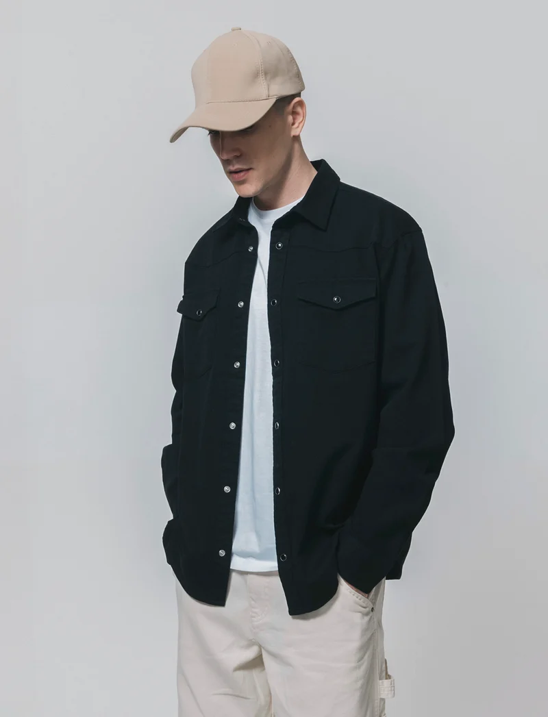 Camicia in denim colorato regular fit - Nero