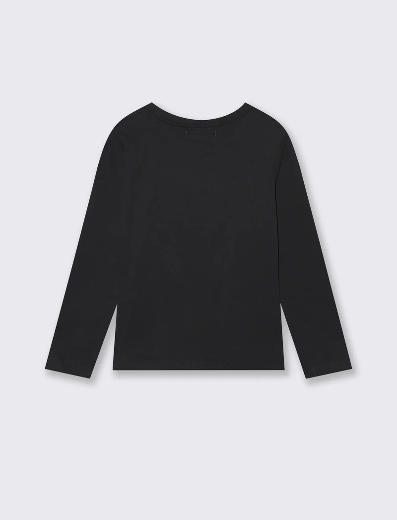 T- shirt manica lunga in cotone. - Nero