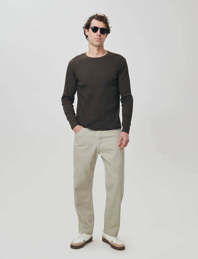 Maglia girocollo jacquard maniche lunghe - Moro