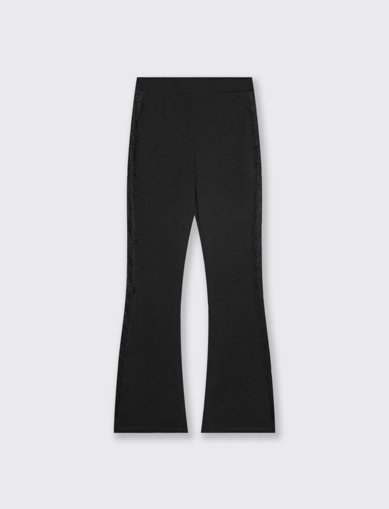 Pantalone a zampa con inserti laterali in pizzo - Nero