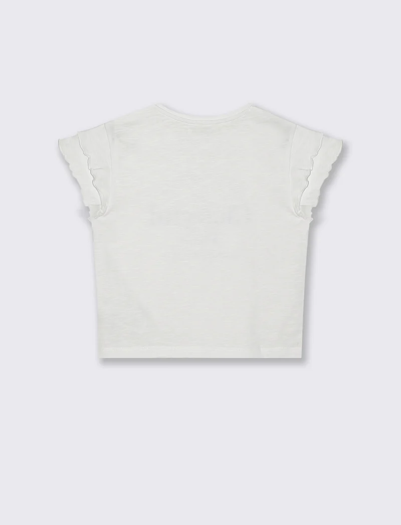 T-shirt girocollo con strass e stampa - Bianco
