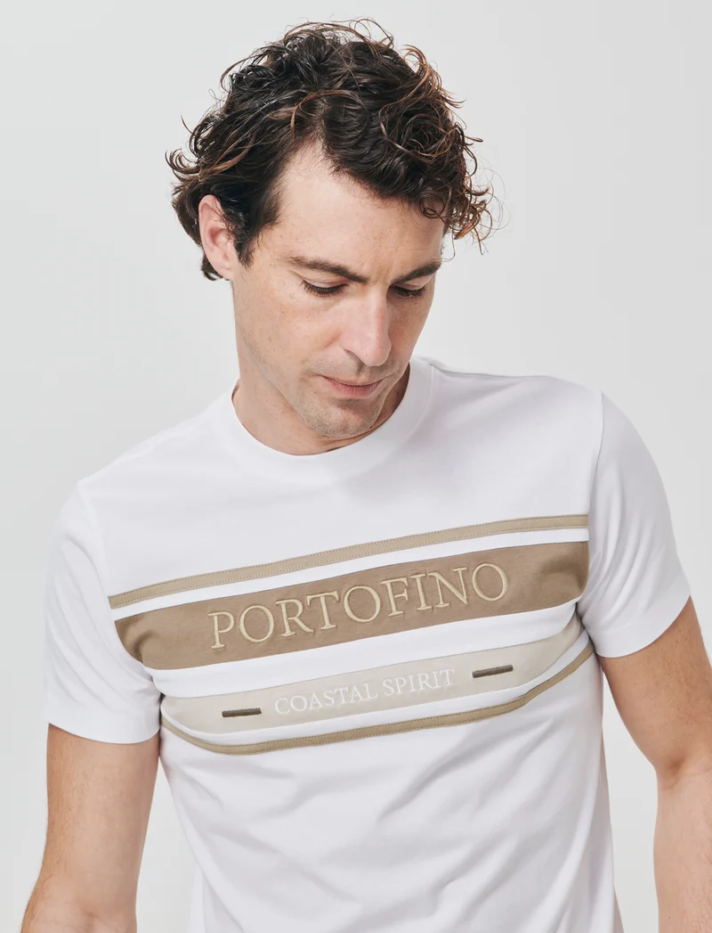 T-shirt girocollo con fascia e ricamo - Bianco