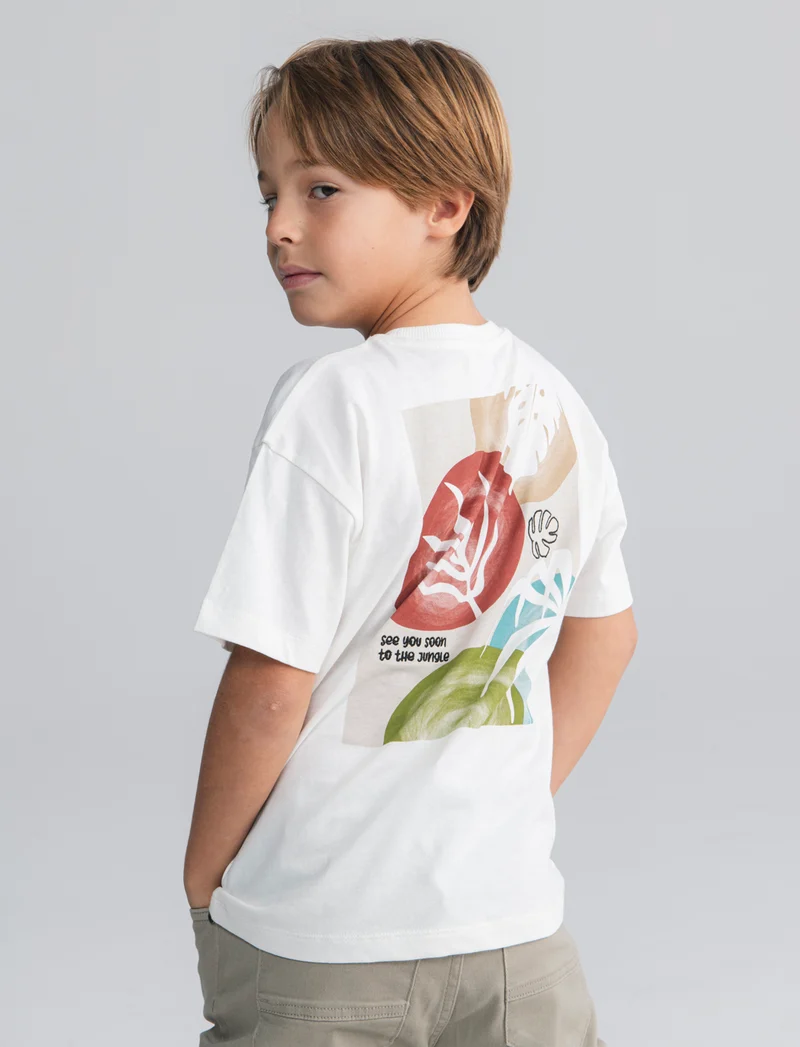 T-shirt foliage con ricamo e stampa - Bianco latte