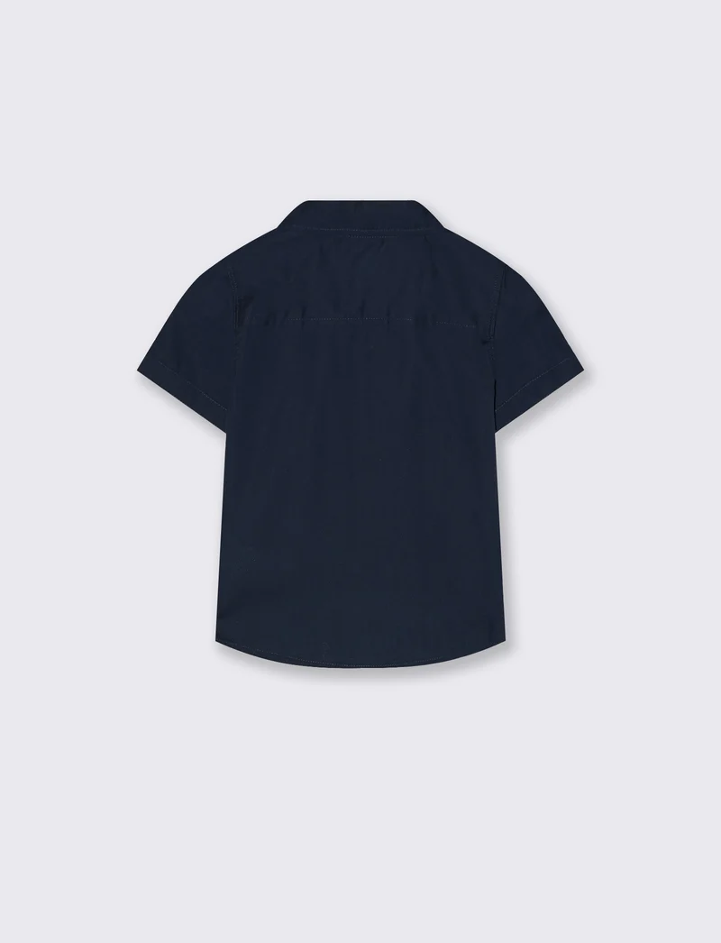 Camicia manica corta con taschino e ricamo - Blu