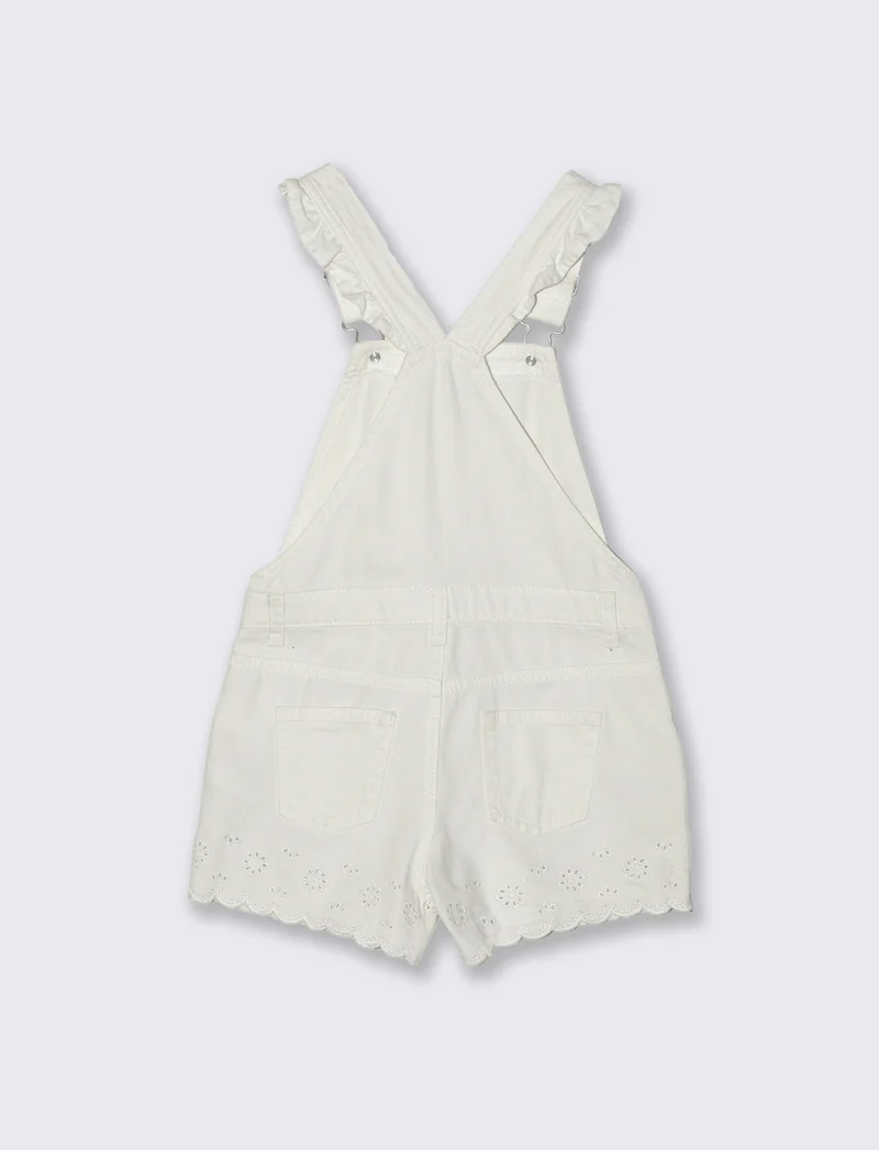 Salopette in twill con ricamo e tasche - Bianco latte