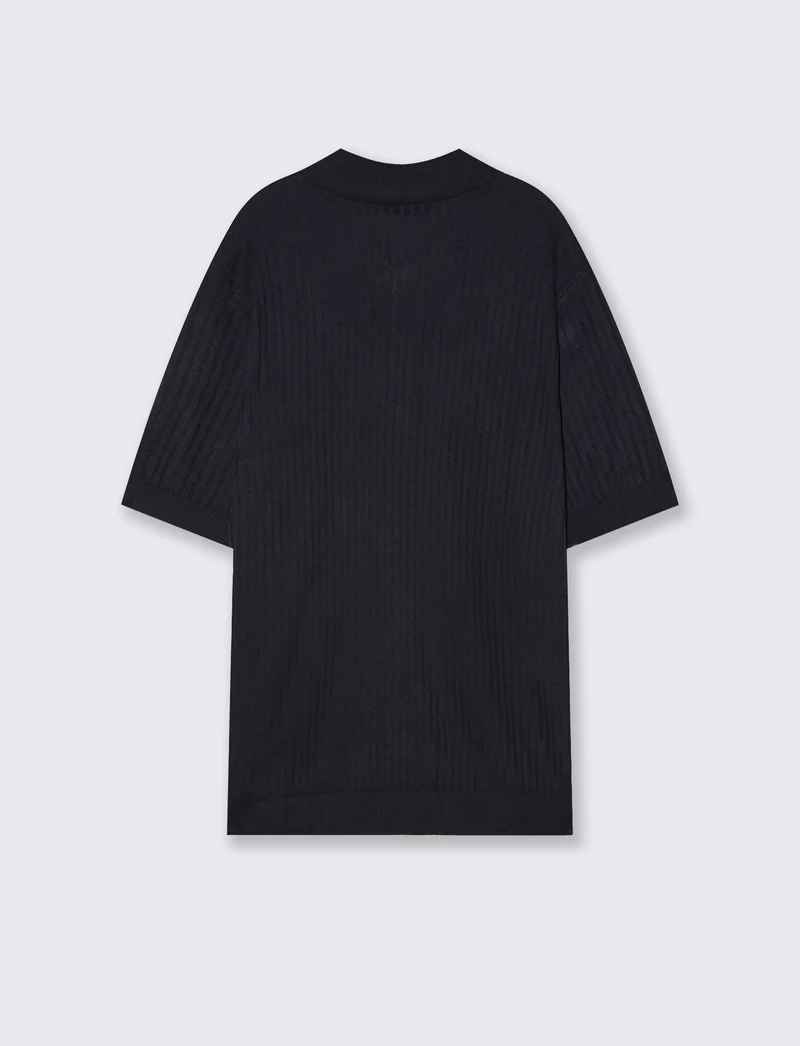 Polo in Maglia di Cotone a Coste - Blu
