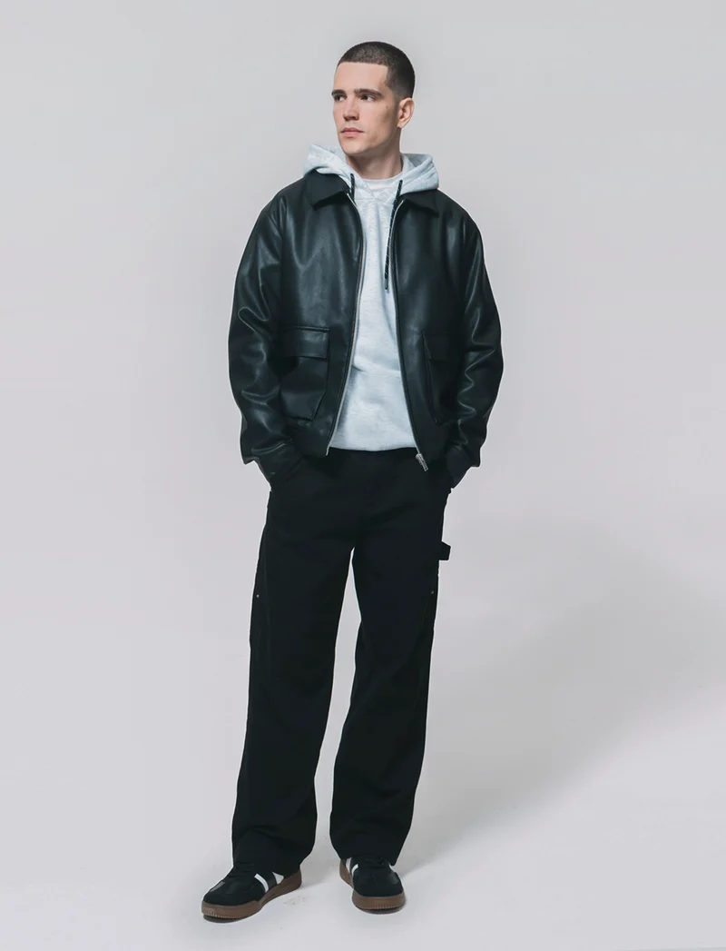 Pantaloni carpenter in denim e lino - Nero