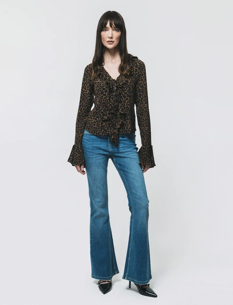 Camicia Stampata con Scollo a V e Rouches - var 2