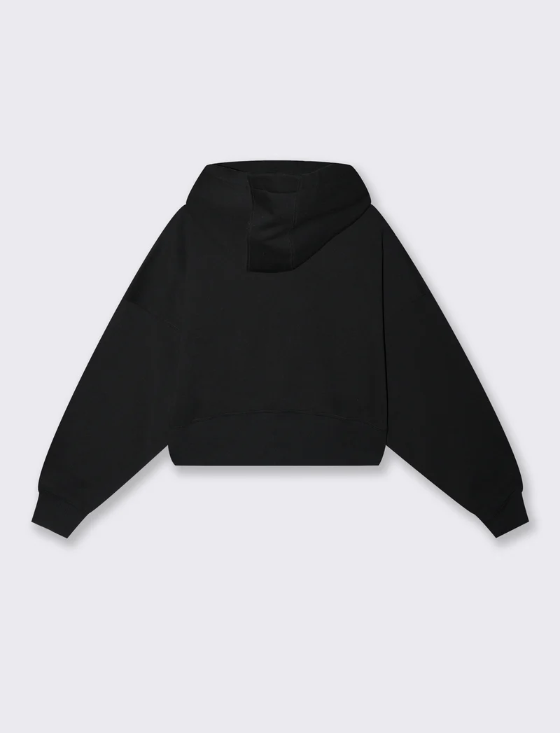 Felpa crop con cappuccio e tasca marsupio - Nero