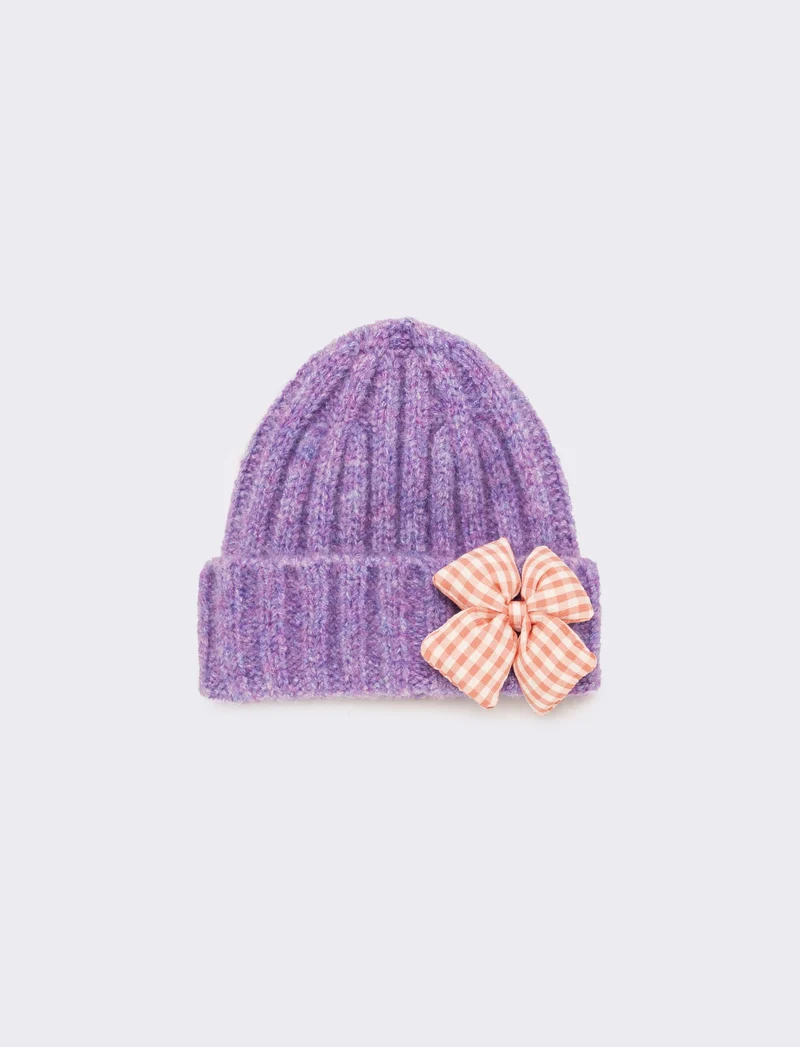 Set cappello e sciarpa con fiocco vichy - Lilla