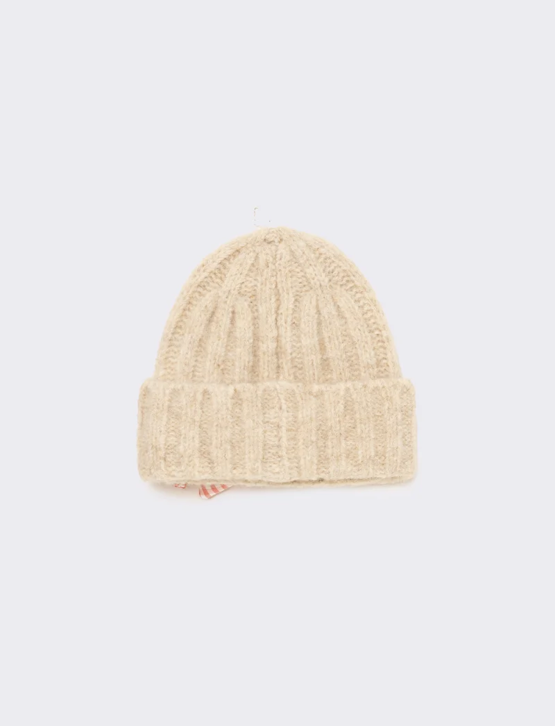Set cappello e sciarpa con fiocco vichy - Bianco panna