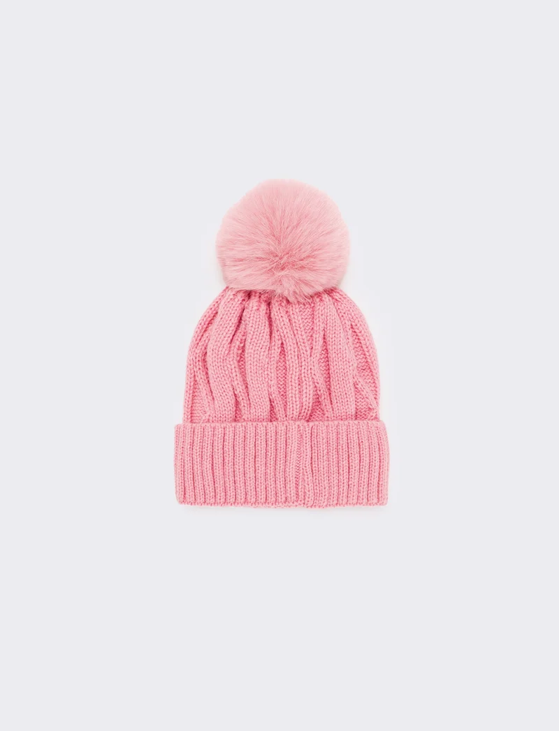 Cappello con pon pon e borchie - Rosa
