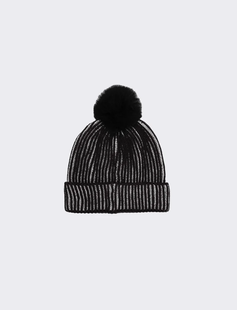Cappello con pon pon a cuore glitter - Nero