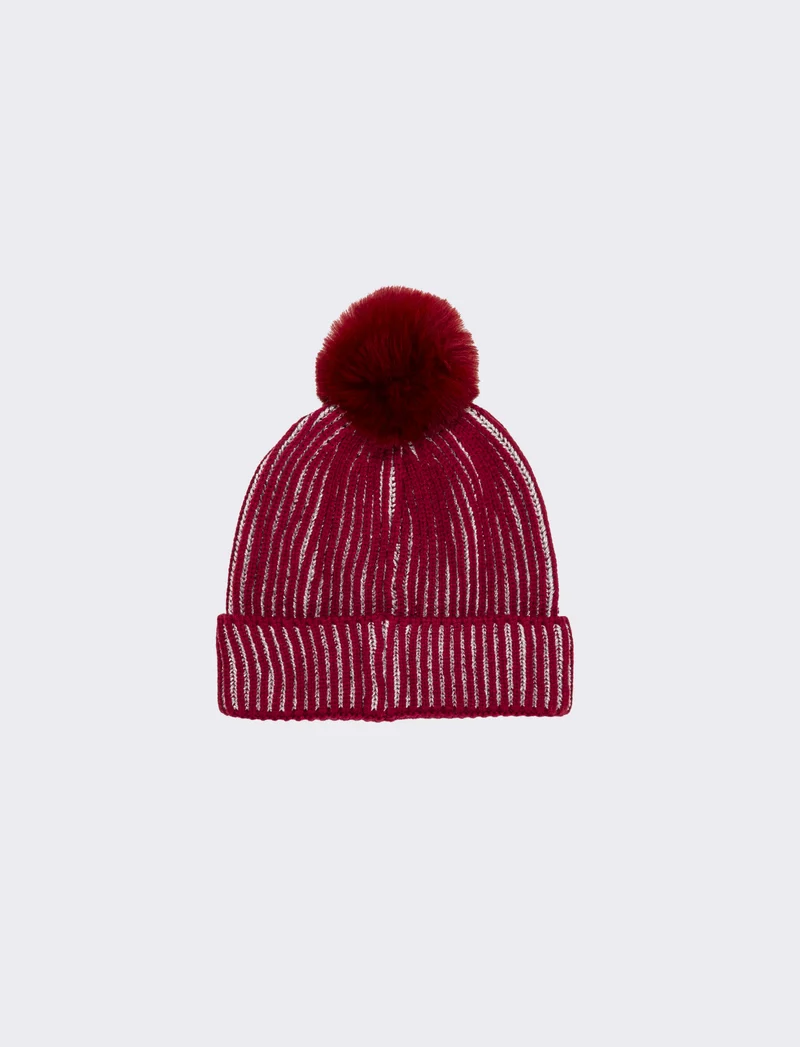 Cappello con pon pon a cuore glitter - Bordeaux