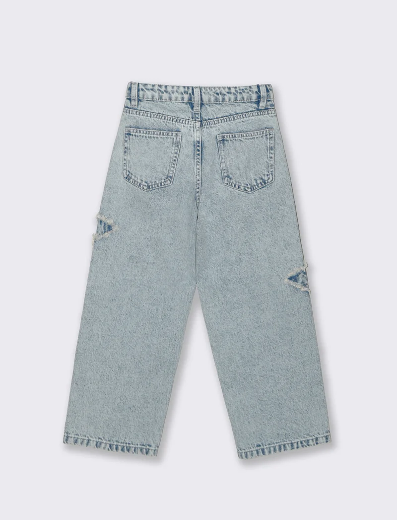 Jeans gamba larga con patch stella glamour - Denim