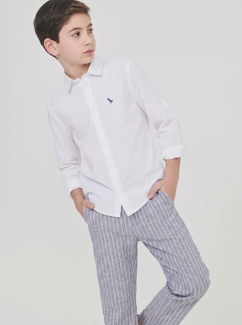 Camicia in cotone maniche lunghe ricamata - Bianco