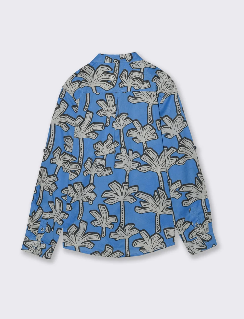 Camicia in cotone con fantasia casual - Blu oceano