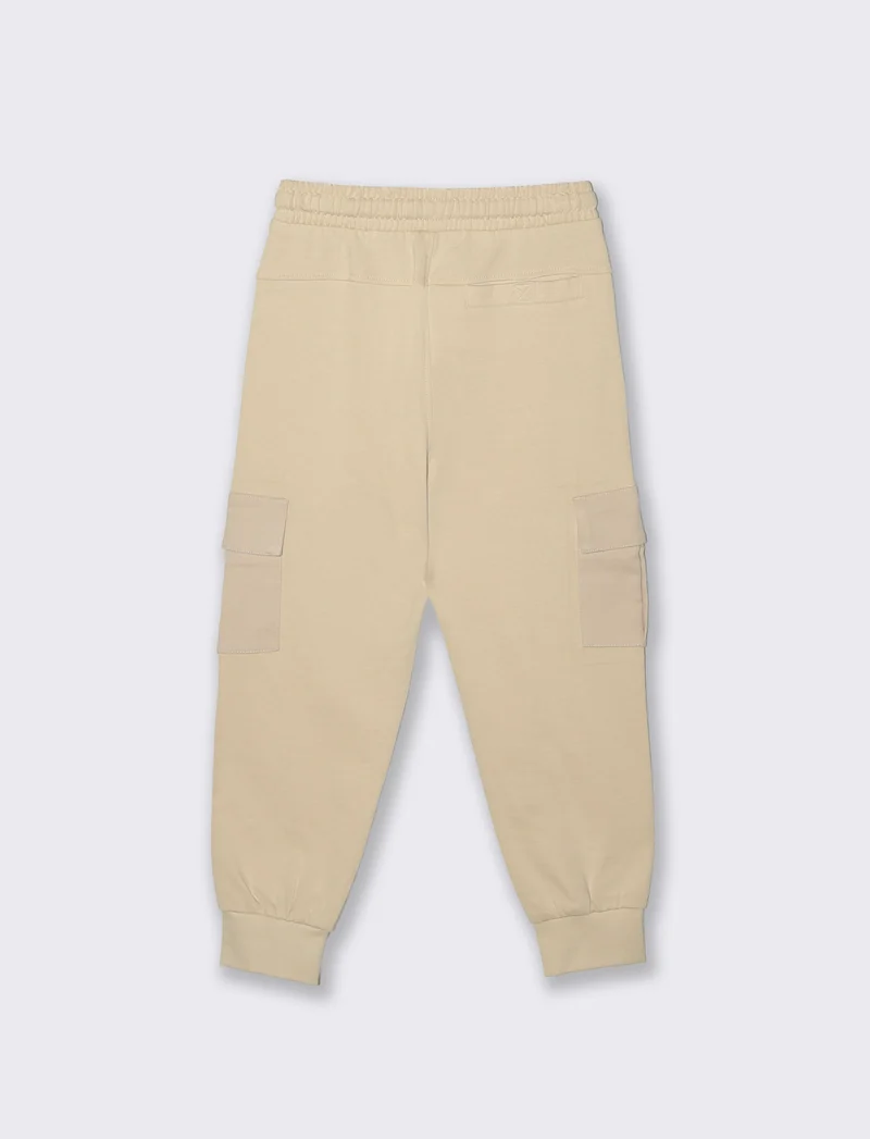 Jogger in felpa con tasconi e ricamo - Beige