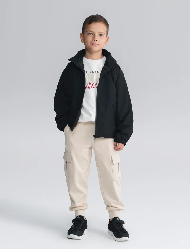 Jogger in felpa con tasconi e ricamo - Beige