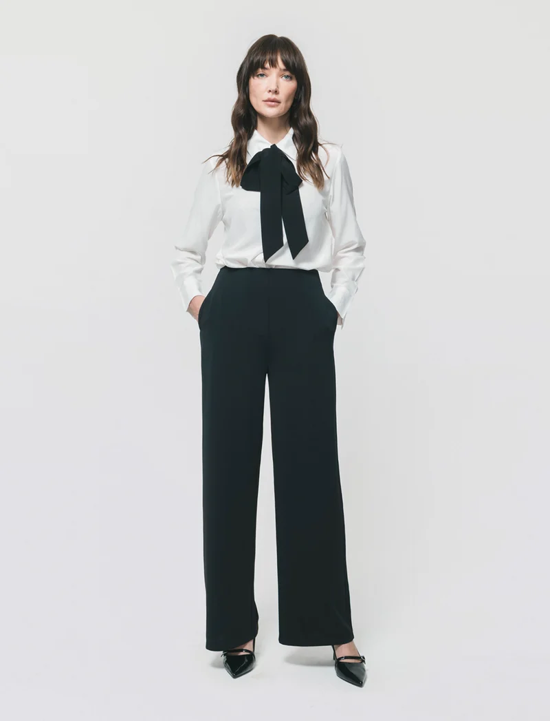 Pantalone Gamba Larga con Pinces - Nero