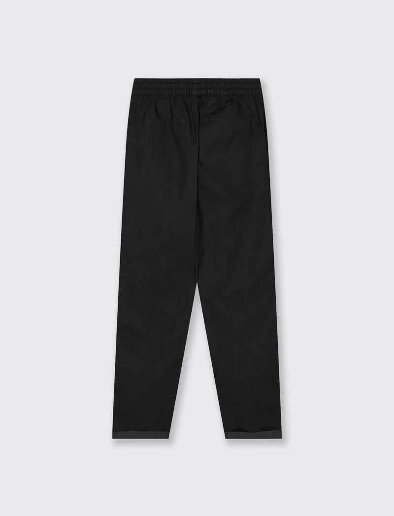 Pantalone Comodo con Coulisse e Risvolto - Nero