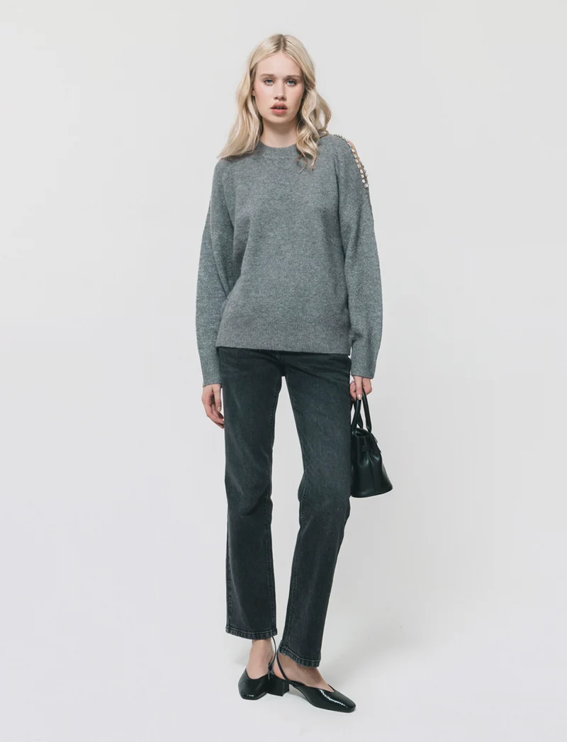 PULLOVER CON CUT-OUT - Grigio mel.