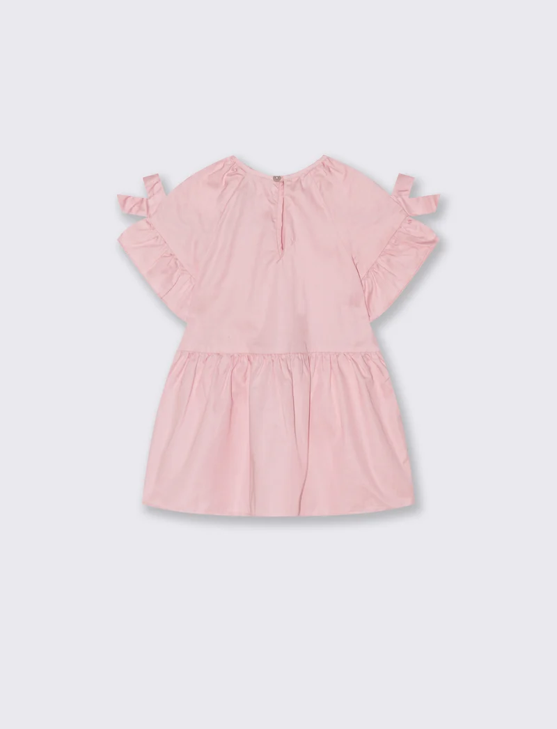 Abito ampio con fiocchi e rouches - Rosa