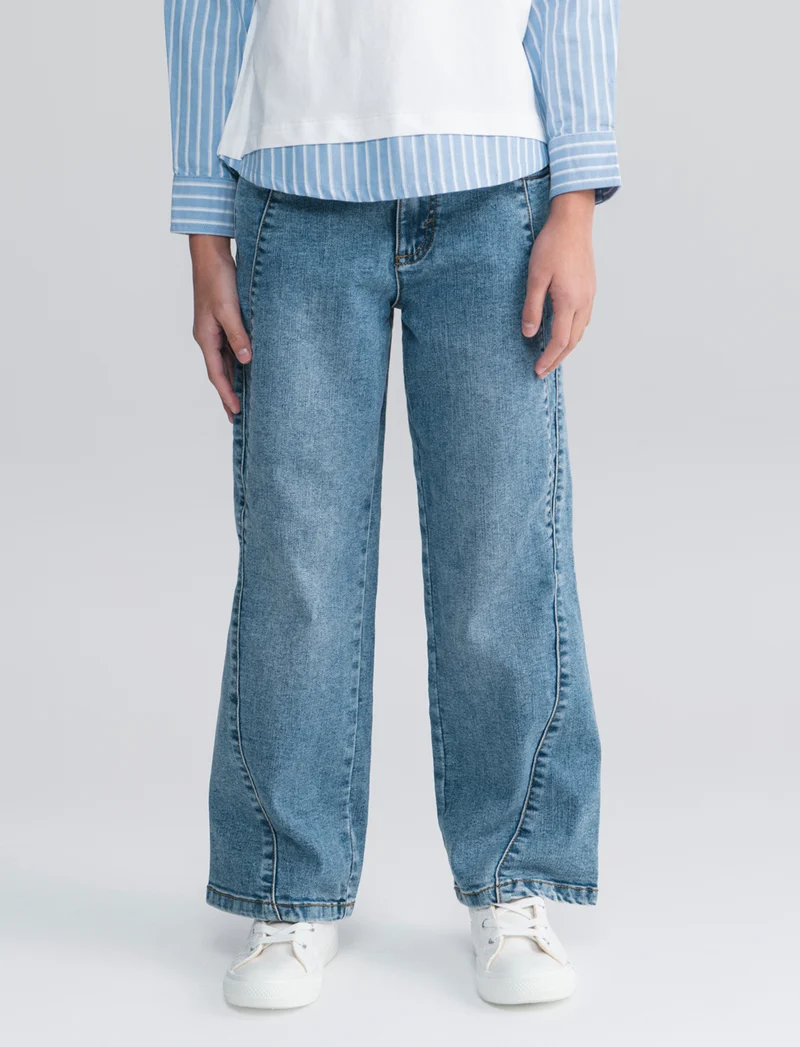 Jeans wide leg elasticizzati con tagli sagomati - Denim
