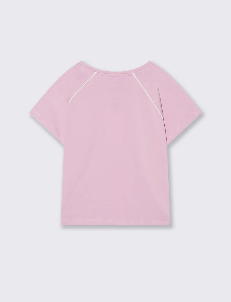 T-shirt sporty mezza manica con stampa - Rosa