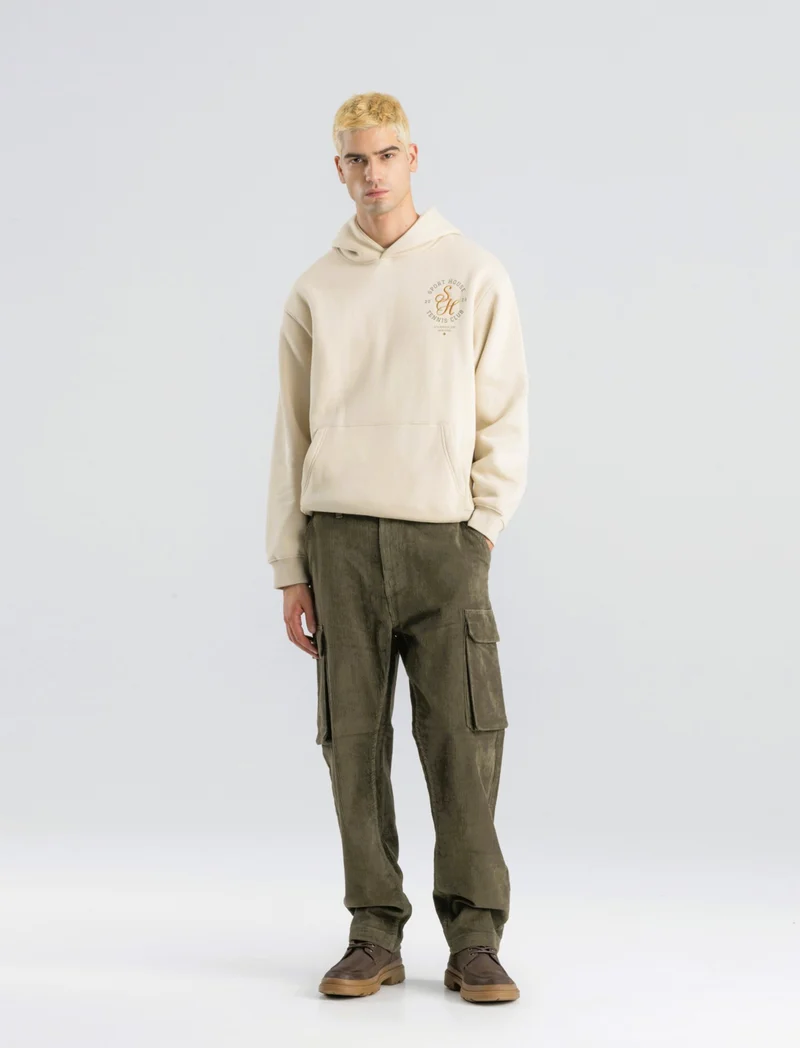 PANTALONI CARGO IN VELLUTO STRAIGHT FIT - Verde kaki