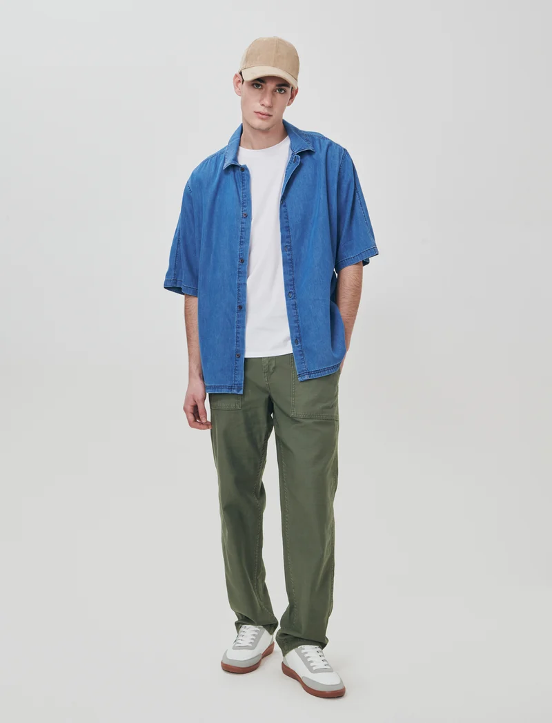Pantalone twill slub regular fit con tasche - Verde militare