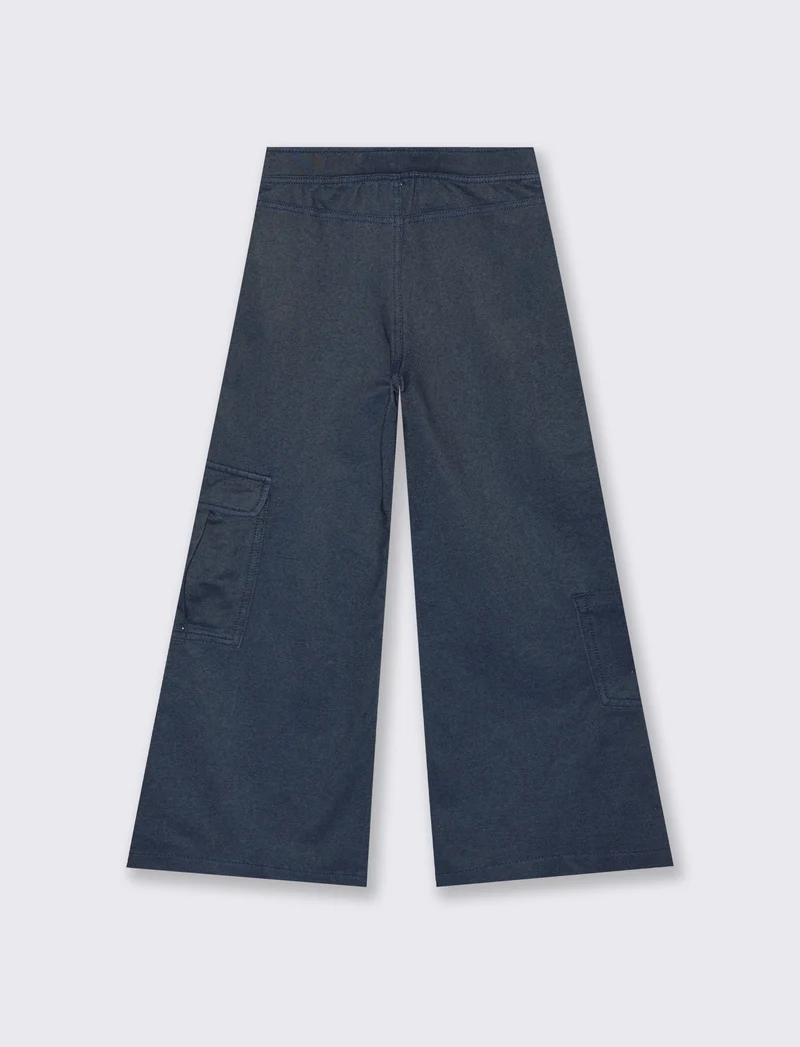 Pantaloni wide leg in finto denim elasticizzato - Denim