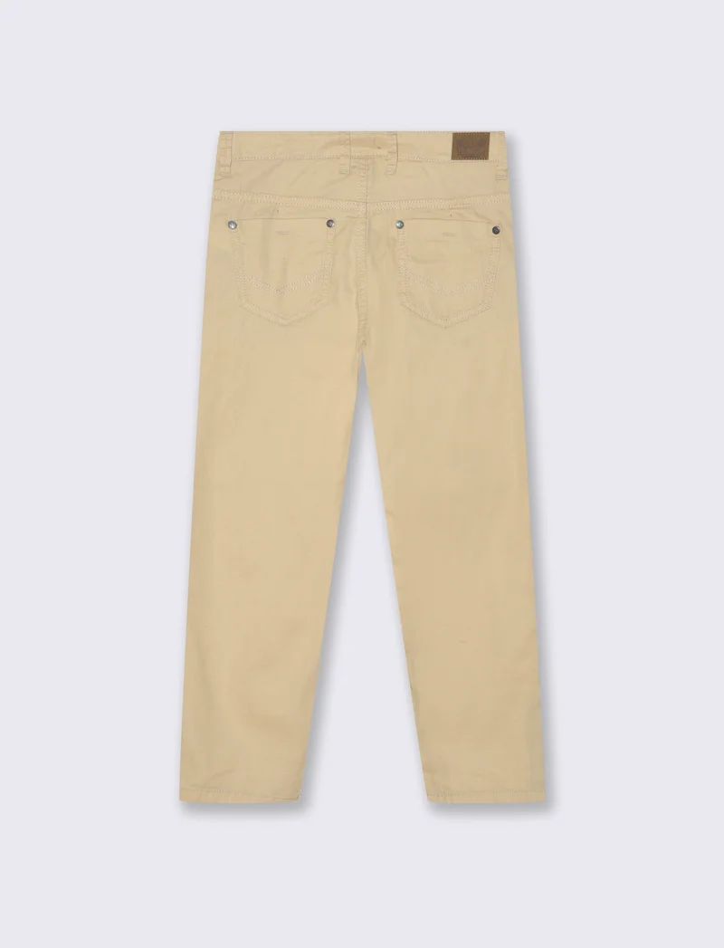 Pantaloni Regular in Cotone Elastico - Beige