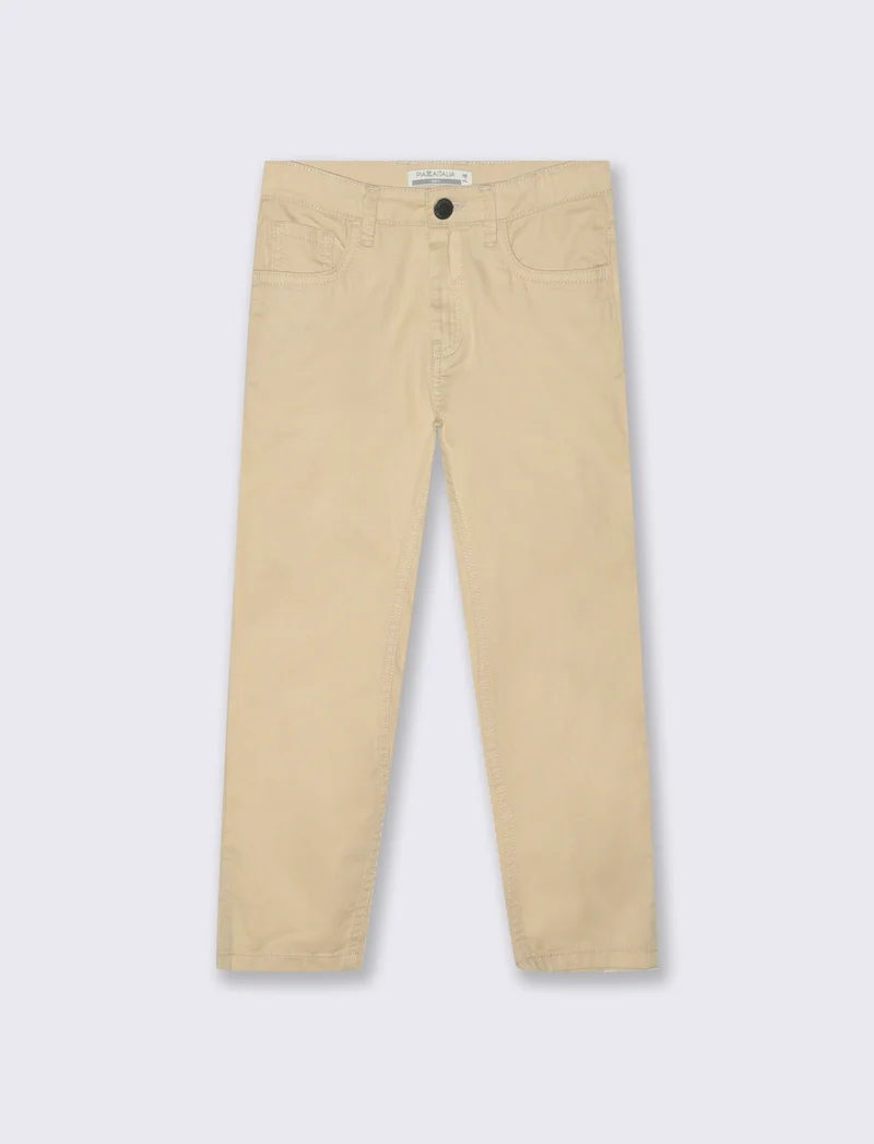 Pantaloni Regular in Cotone Elastico - Beige