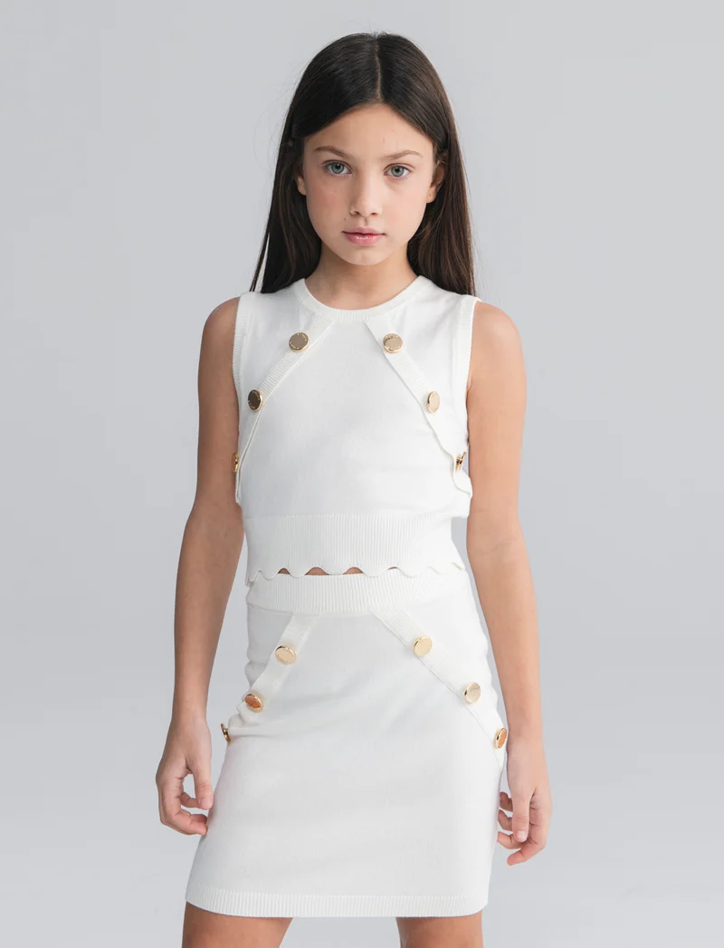 Gonna in maglia con bottoni decorativi - Bianco latte