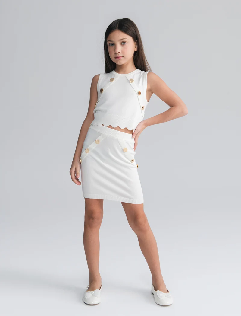 Gonna in maglia con bottoni decorativi - Bianco latte