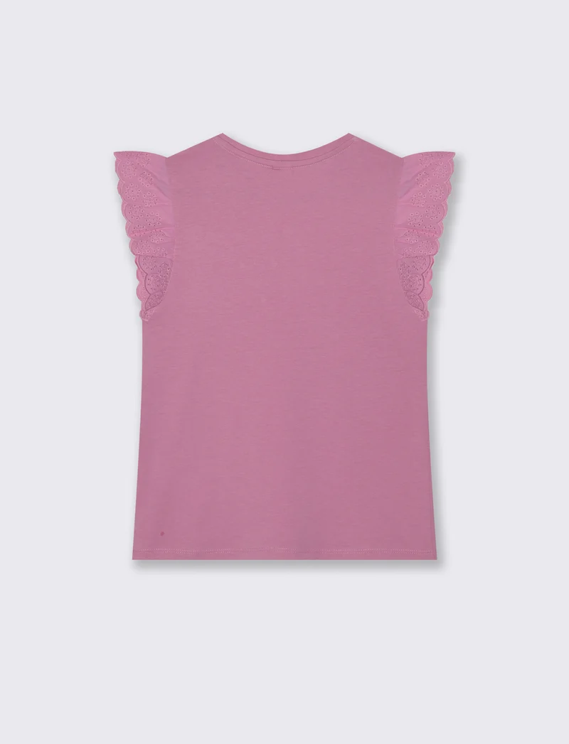 T-shirt estiva bambina con volant e strass - Rosa candy