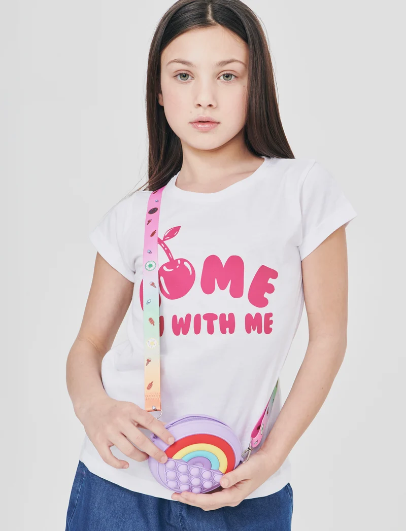 T-shirt estiva bambina con stampa colorata - Bianco