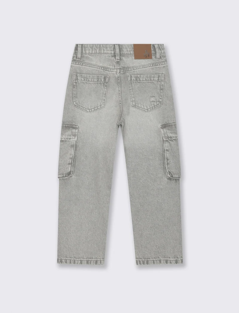 Jeans baggy in cotone con tache e vita elastica - Grigio