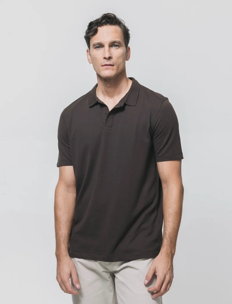 Polo in piquet elasticizzato premium - Moro