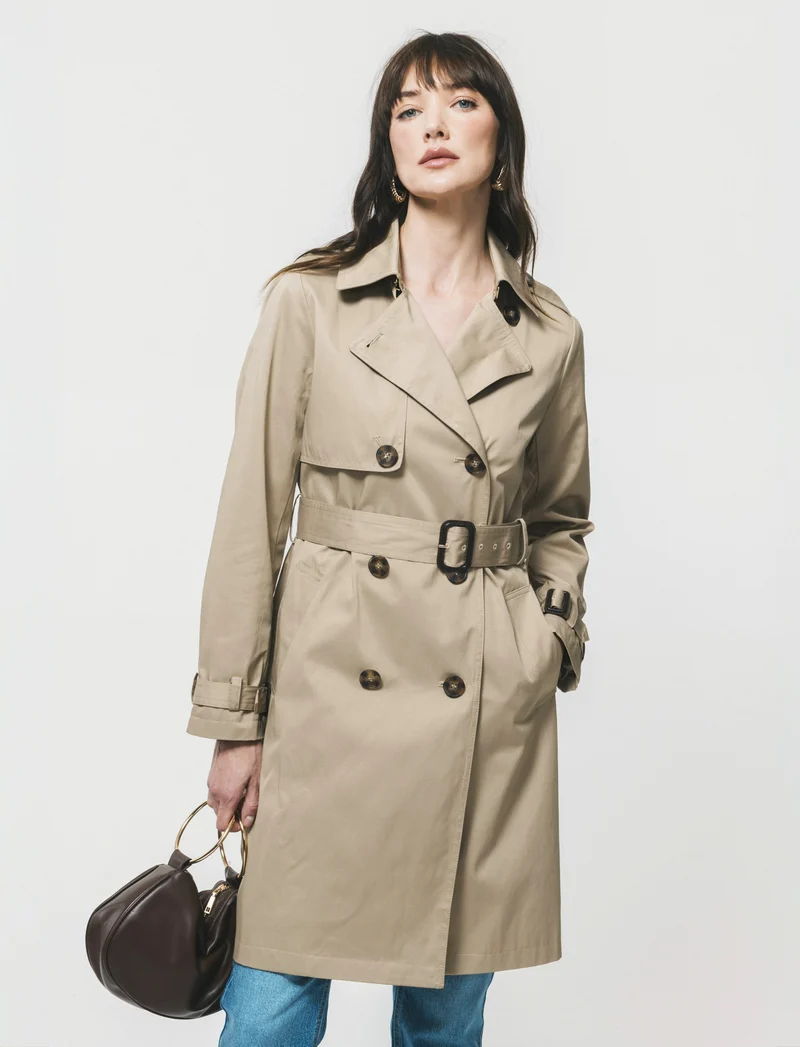 Trench lungo con cintura e taschini - Cammello