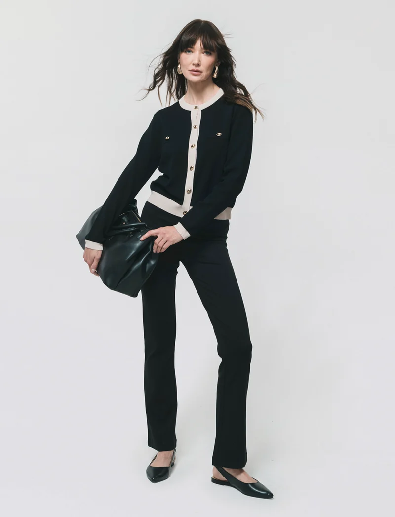 Cardigan con bottoni e bordi a contrasto - Nero