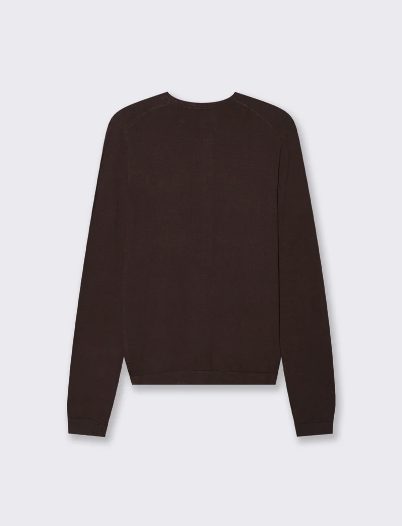 Cardigan Basico con Bottoni e Maniche Lunghe - Moro